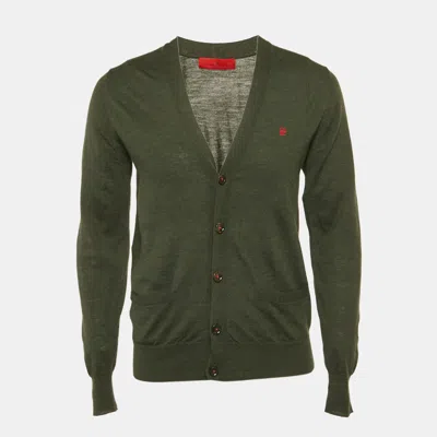 Pre-owned Ch Carolina Herrera Grey Wool Knit Cardigan S In Green