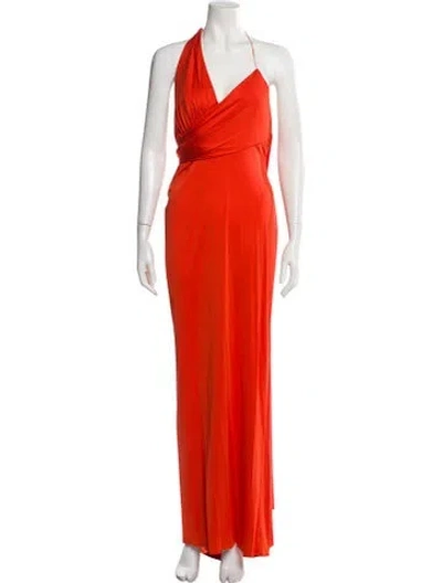 Pre-owned Ch Carolina Herrera Halterneck Long Dress In Orange