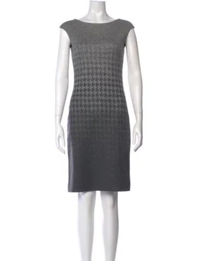 Pre-owned Ch Carolina Herrera Houndstooth Print Knee-length Dress In Gray