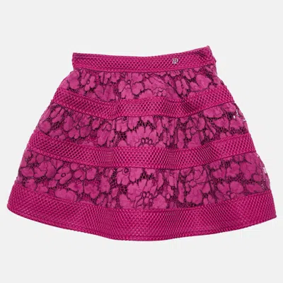 Pre-owned Ch Carolina Herrera Kids Pink Floral Lace Mini Skirt 4 Yrs