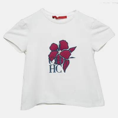 Pre-owned Ch Carolina Herrera Kids White Floral Embroidered Cotton Top 4 Yrs