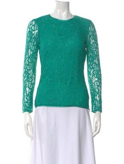 Pre-owned Ch Carolina Herrera Lace Pattern Crew Neck Blouse In Green