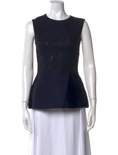 Pre-owned Ch Carolina Herrera Lace Pattern Crew Neck Top In Blue