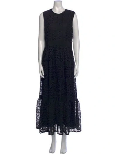 Pre-owned Ch Carolina Herrera Lace Pattern Long Dress In Black