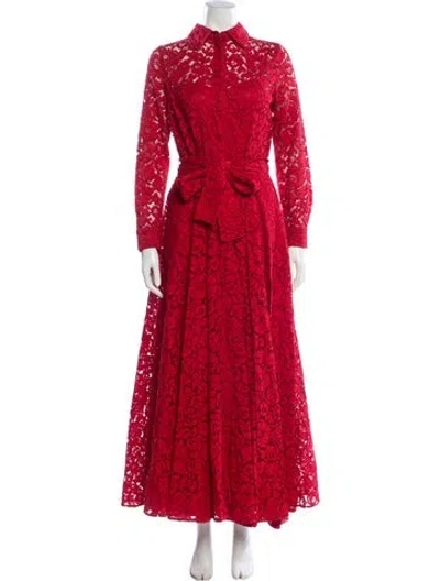 Pre-owned Ch Carolina Herrera Lace Pattern Long Dress In Red