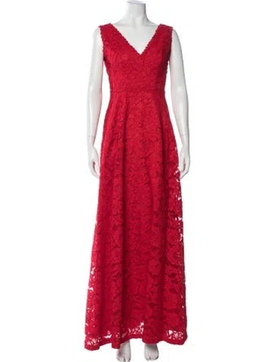 Pre-owned Ch Carolina Herrera Lace Pattern Long Dress In Red