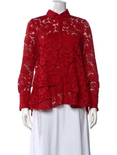Pre-owned Ch Carolina Herrera Lace Pattern Long Sleeve Blouse In Red