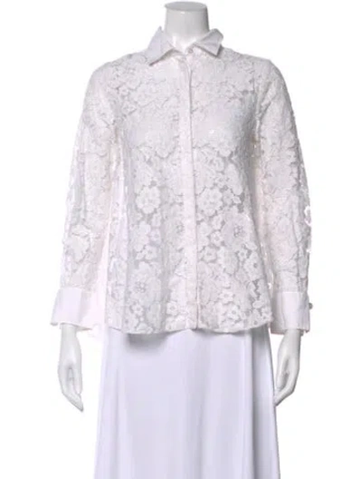 Pre-owned Ch Carolina Herrera Lace Pattern Long Sleeve Blouse In White