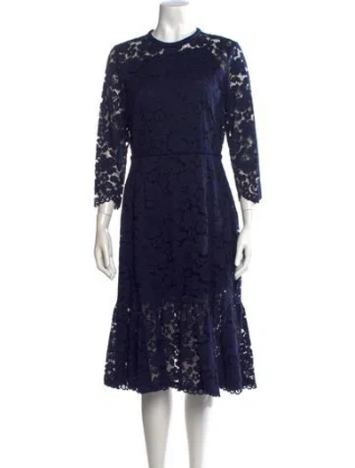 Pre-owned Ch Carolina Herrera Lace Pattern Midi Length Dress In Blue