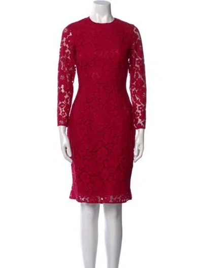 Pre-owned Ch Carolina Herrera Lace Pattern Midi Length Dress In Pink