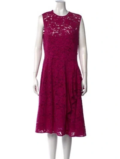 Pre-owned Ch Carolina Herrera Lace Pattern Midi Length Dress In Pink