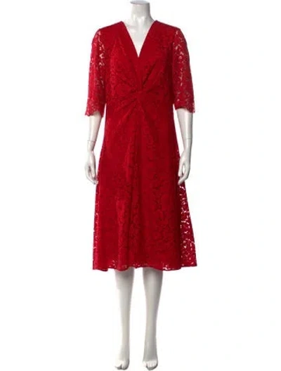 Pre-owned Ch Carolina Herrera Lace Pattern Midi Length Dress In Red