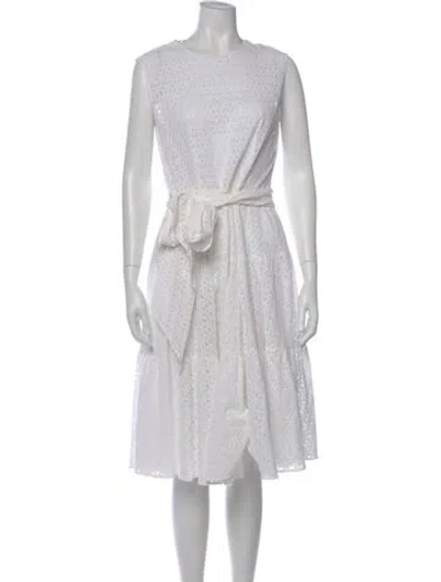 Pre-owned Ch Carolina Herrera Lace Pattern Midi Length Dress In White