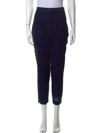Pre-owned Ch Carolina Herrera Lace Pattern Straight Leg Pants In Blue