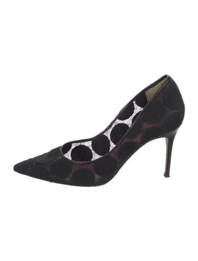 Pre-owned Ch Carolina Herrera Lace Polka Dot Print Pumps In Black