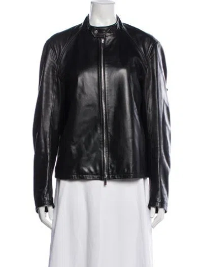 Pre-owned Ch Carolina Herrera Lamb Leather Biker Jacket In Black