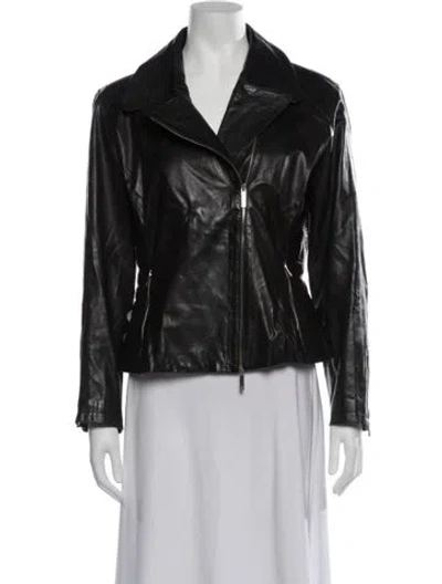 Pre-owned Ch Carolina Herrera Lamb Leather Biker Jacket In Black