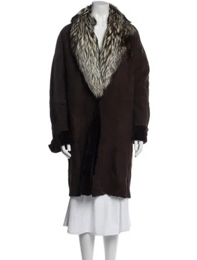 Pre-owned Ch Carolina Herrera Lambskin Faux Fur Jacket In Brown