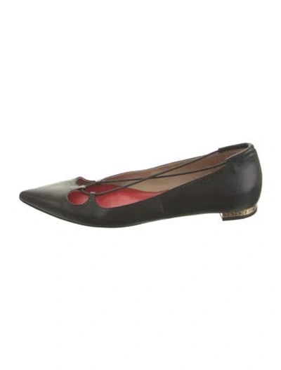 Pre-owned Ch Carolina Herrera Leather Ballet Flats In Black