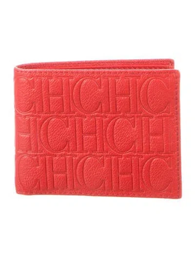Pre-owned Ch Carolina Herrera Leather Bifold Wallet In Red