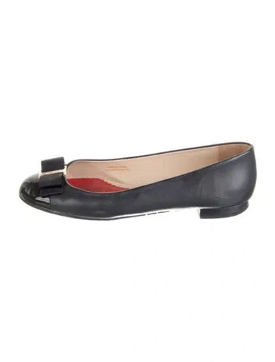 Pre-owned Ch Carolina Herrera Leather Bow Accents Ballet Flats In Blue
