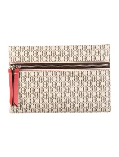 Pre-owned Ch Carolina Herrera Leather Clutch In Neutrals