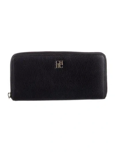 Pre-owned Ch Carolina Herrera Leather Continental Wallet In Black