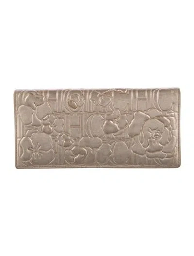 Pre-owned Ch Carolina Herrera Leather Continental Wallet In Gold