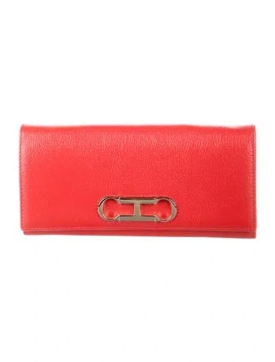 Pre-owned Ch Carolina Herrera Leather Continental Wallet In Red