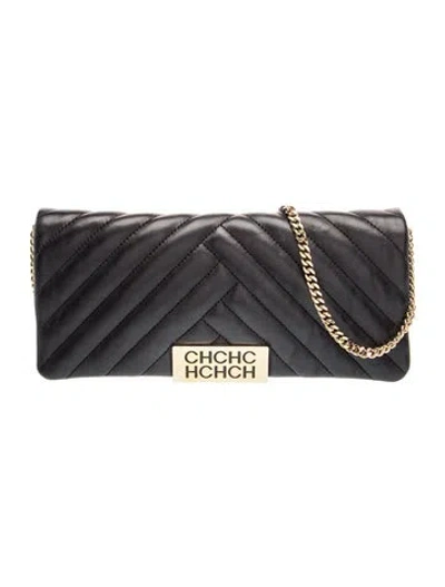 Pre-owned Ch Carolina Herrera Leather Crossbody Bag In Black