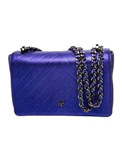 Pre-owned Ch Carolina Herrera Leather Crossbody Bag In Purple