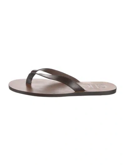 Pre-owned Ch Carolina Herrera Leather Flip Flops In Brown