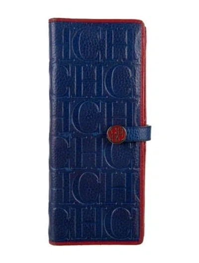 Pre-owned Ch Carolina Herrera Leather Graphic Print Continental Wallet In Blue/red