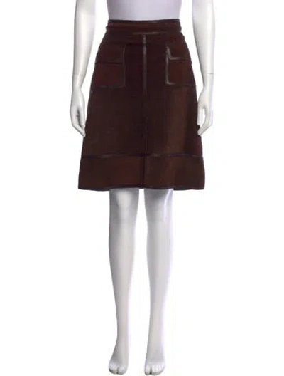 Pre-owned Ch Carolina Herrera Leather Knee-length Skirt In Brown