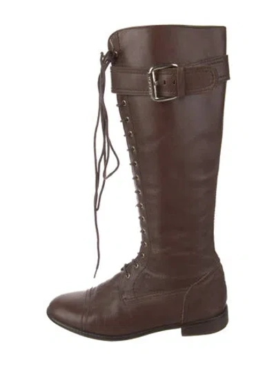 Pre-owned Ch Carolina Herrera Leather Lace-up Boots In Brown