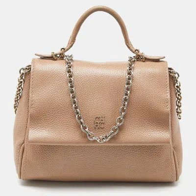 Ch Carolina Herrera Leather Minuetto Flap Top Handle Bag In Beige