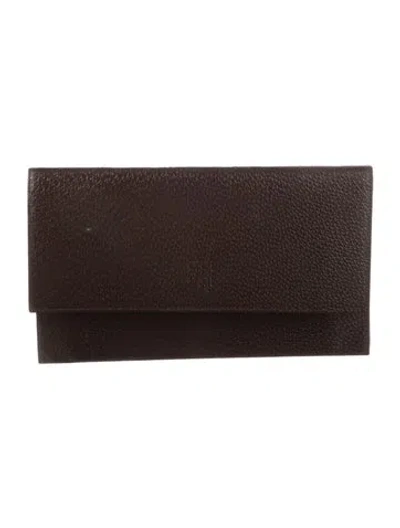 Pre-owned Ch Carolina Herrera Leather Passport Holder In Brown