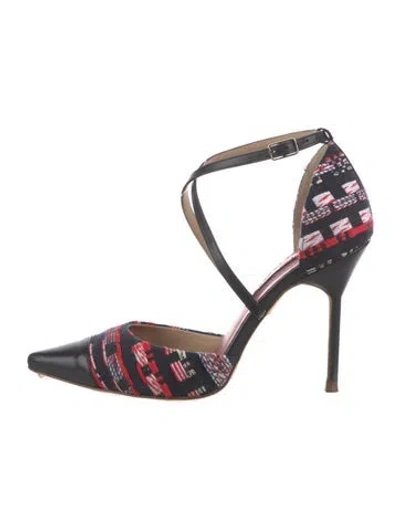 Pre-owned Ch Carolina Herrera Leather Patterned D'orsay Pumps In Blue