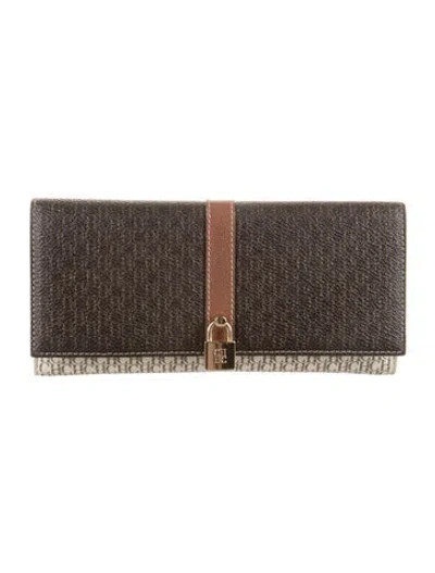 Pre-owned Ch Carolina Herrera Leather Printed Continental Wallet In Brown