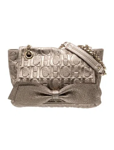 Pre-owned Ch Carolina Herrera Leather Shoulder Bag In Gold