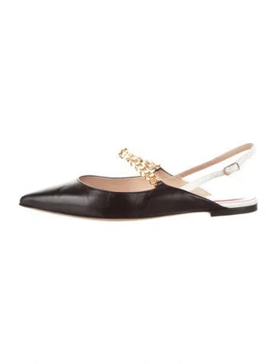 Pre-owned Ch Carolina Herrera Leather Slingback Flats In Brown