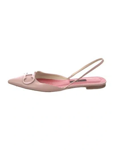 Pre-owned Ch Carolina Herrera Leather Slingback Flats In Pink