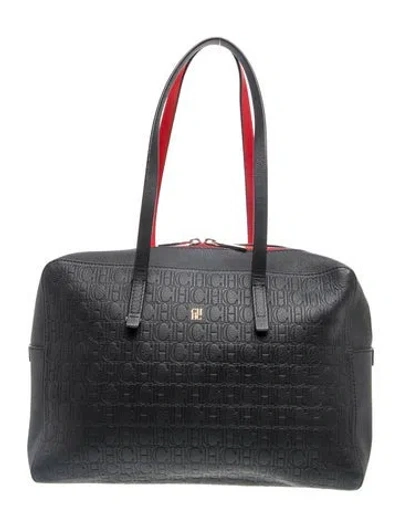 Pre-owned Ch Carolina Herrera Leather Top Handle Bag In Black