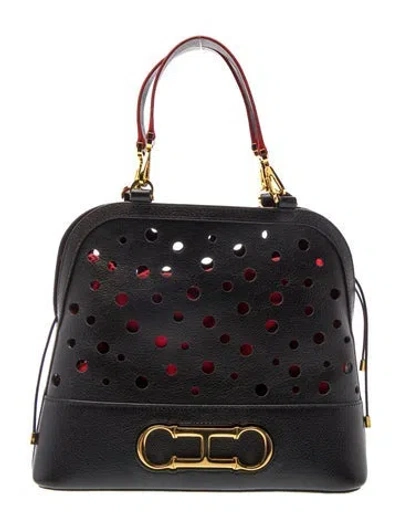 Pre-owned Ch Carolina Herrera Leather Top Handle Bag In Black