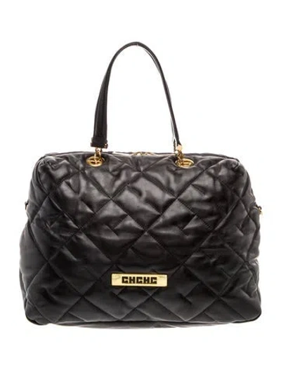 Pre-owned Ch Carolina Herrera Leather Top Handle Bag In Black