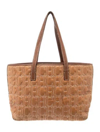 Pre-owned Ch Carolina Herrera Leather Top Handle Bag In Brown