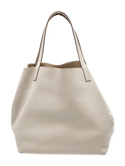 Pre-owned Ch Carolina Herrera Leather Top Handle Bag In Neutral