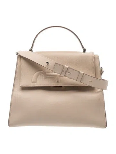 Pre-owned Ch Carolina Herrera Leather Top Handle Bag In Neutrals