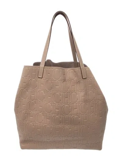 Pre-owned Ch Carolina Herrera Leather Top Handle Bag In Neutrals