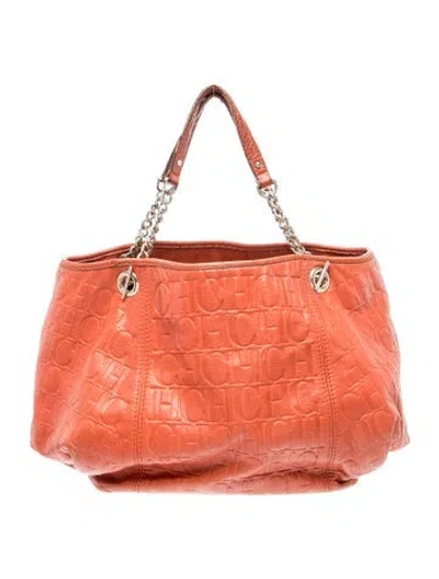 Pre-owned Ch Carolina Herrera Leather Top Handle Bag In Orange